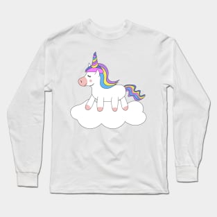 Cute Kawaii Unicorn on sky Long Sleeve T-Shirt